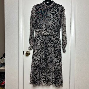Eliza J Leopard Midi Mesh Long Sleeve Dress 10